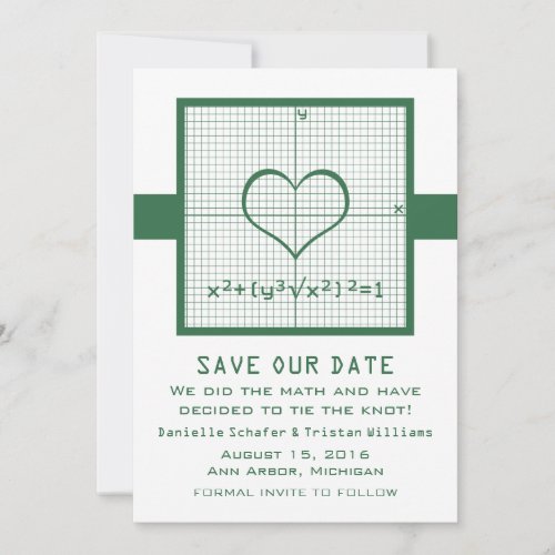 Green Heart Math Graph Save the Date Invite