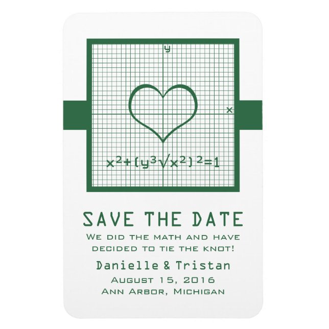 Green Heart Math Graph Save the Date Magnet (Vertical)