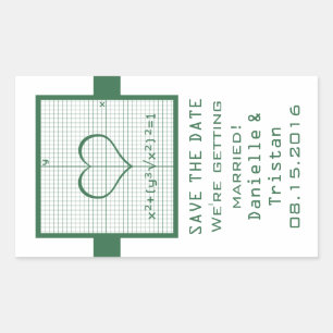 Green Heart Math Graph Save the Date Stickers