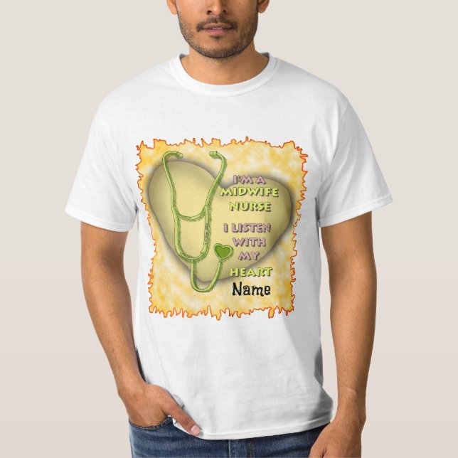 Green Heart Midwife Nurse T-Shirt (Front)