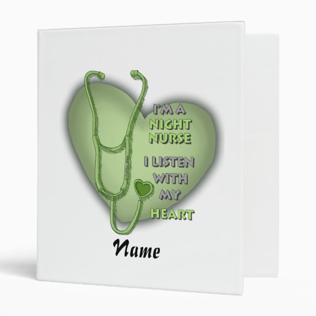 Green Heart Night Nurse 3 Ring Binder (Front/Inside)