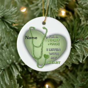 Green Heart Night Nurse Ceramic Ornament