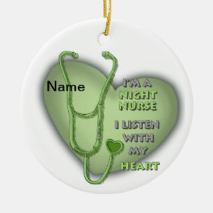 Green Heart Night Nurse Ceramic Ornament
