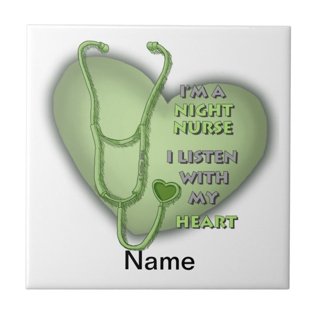 Green Heart Night Nurse Ceramic Tile (Front)