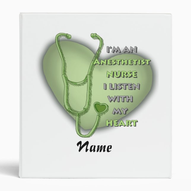 Green Heart Nurse Anesthetist 3 Ring Binder (Front)
