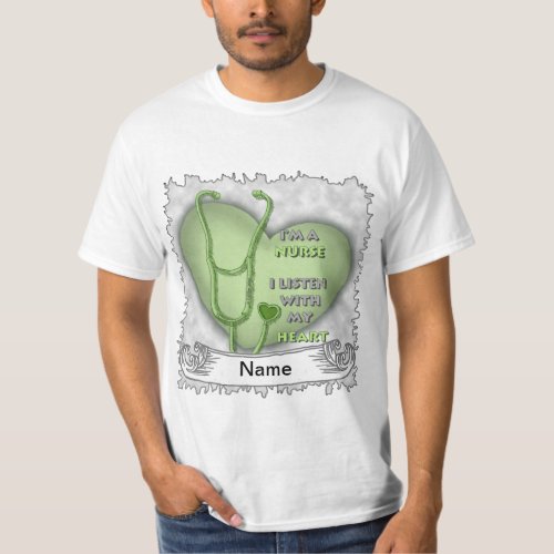 Green Heart Nurse custom name T_Shirt