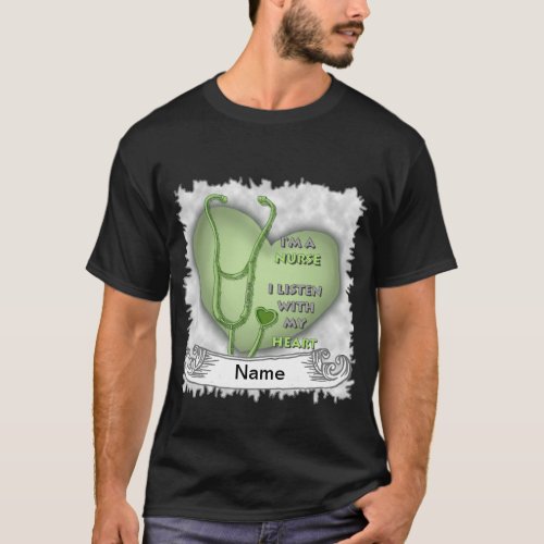 Green Heart Nurse custom name T_Shirt