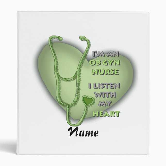 Green Heart ObGyn Nurse 3 Ring Binder (Front)