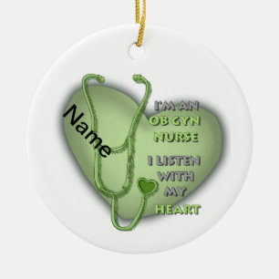 Green Heart ObGyn Nurse Ceramic Ornament