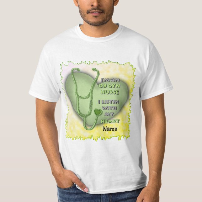 Green Heart ObGyn Nurse T-Shirt (Front)