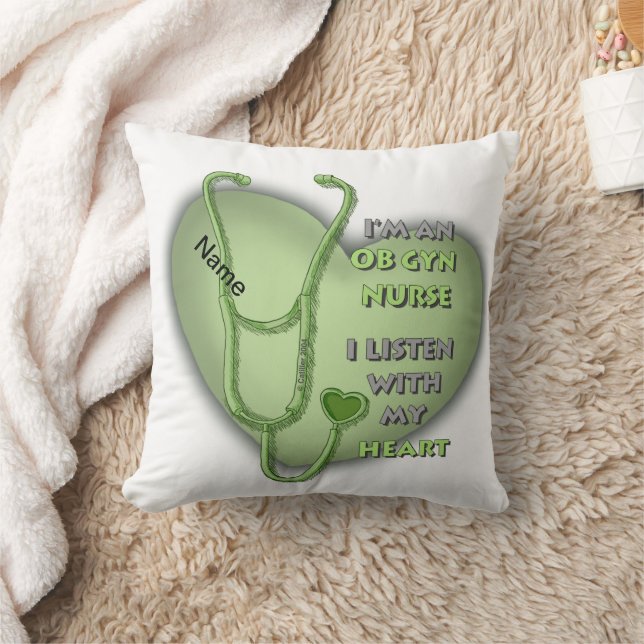 Green Heart ObGyn Nurse Throw Pillow (Blanket)