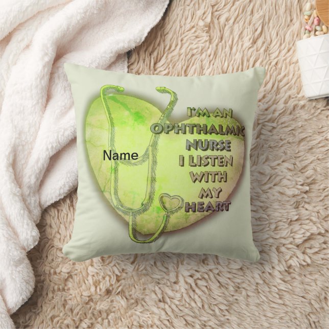 Green Heart Ophthalmic Nurse Throw Pillow (Blanket)