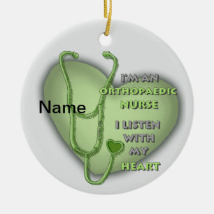 Green Heart Orthopedic Nurse Ceramic Ornament