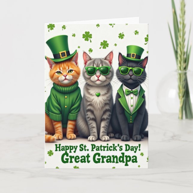 Green Heart Pattern Cats Card (Front)