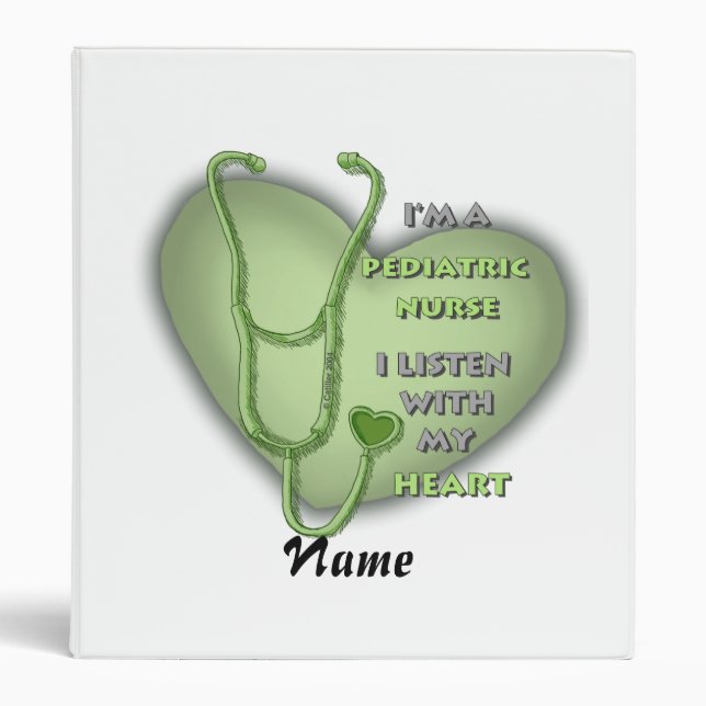 Green Heart Pediatric Nurse 3 Ring Binder (Front)