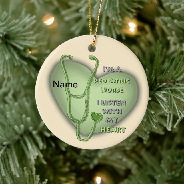 Green Heart Pediatric Nurse Ceramic Ornament (Tree)