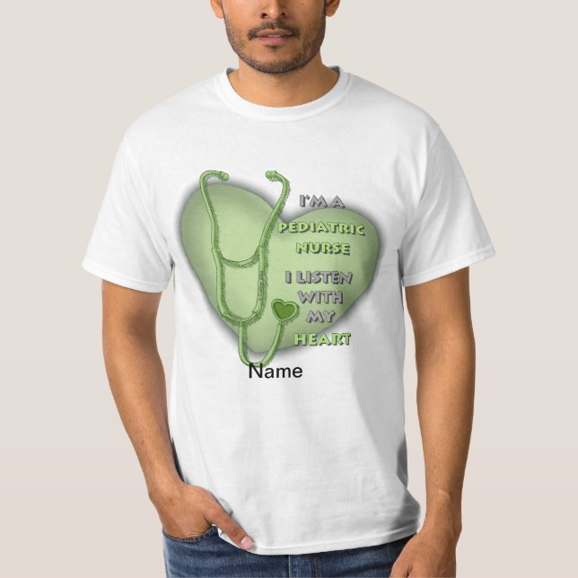 Green Heart Pediatric Nurse T-Shirt (Front)