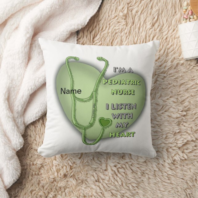 Green Heart Pediatric Nurse Throw Pillow (Blanket)