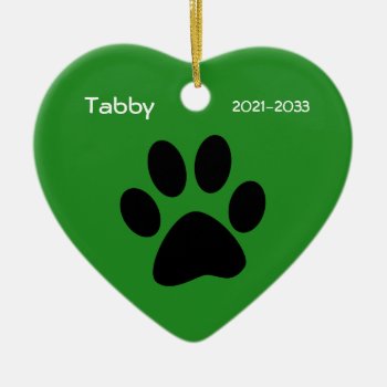 Green Heart Pet Cat Memorial Christmas Ornament by ornamentsbyhenis at Zazzle