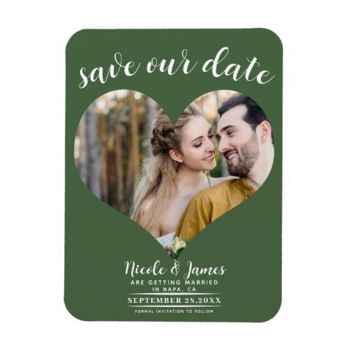 Green Heart Photo Wedding Save the Date Magnet