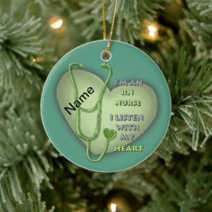 Green Heart RN Registered Nurse Ceramic Ornament