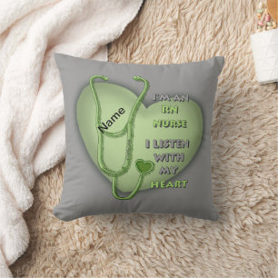 Green Heart RN Registered Nurse Throw Pillow