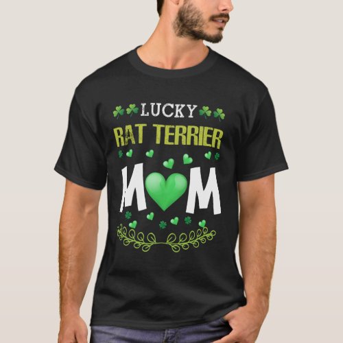 Green heart shamrocks dog paws lucky rat terrier m T_Shirt