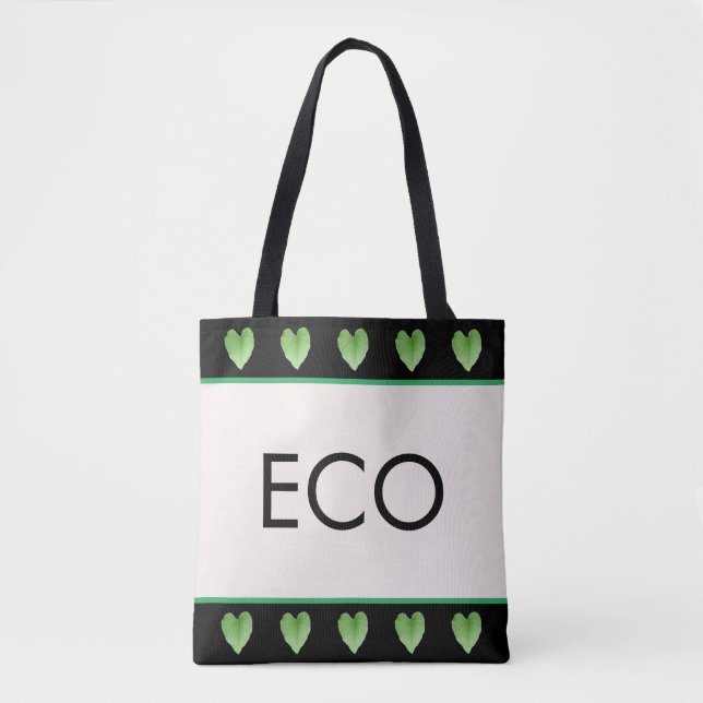 Green Heart Shape Leaves on Beige Tote Bag (Front)