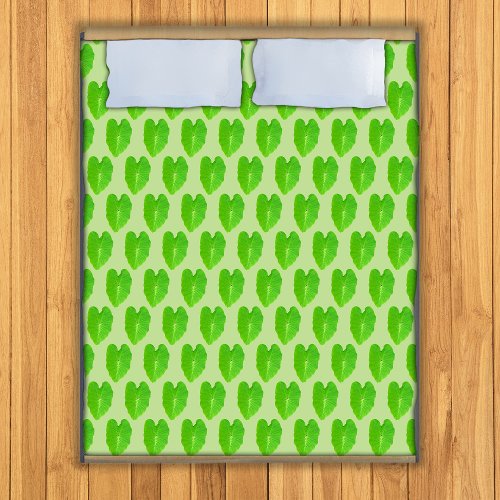 Green Heart Shape Taro Leaf Seamless Pattern on Duvet Cover