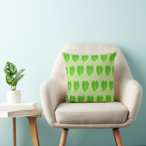 Green Heart Shape Taro Leaf Seamless Pattern on Throw Pillow
