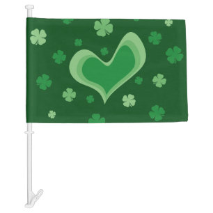 Green heart St Patrick's Day car window flag