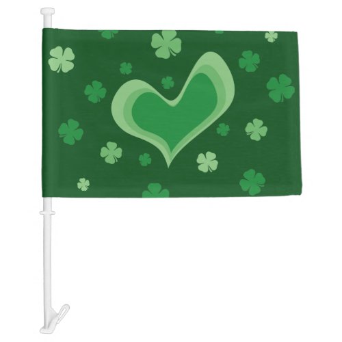 Green heart St Patricks Day car window flag