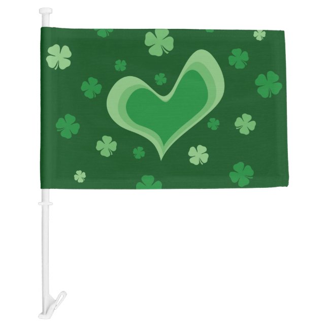 Green heart St Patrick's Day car window flag (Front)