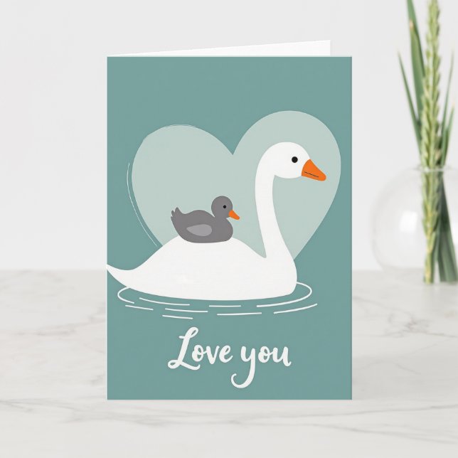 Green Heart Swan Love You Card (Front)