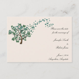 Green Heart Tree on Ivory Save the Date Invitation