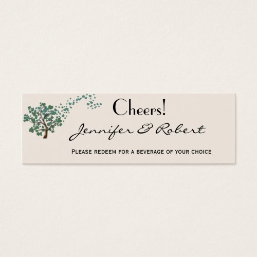 Green Heart Tree on Ivory Wedding Drink Ticket Business Card