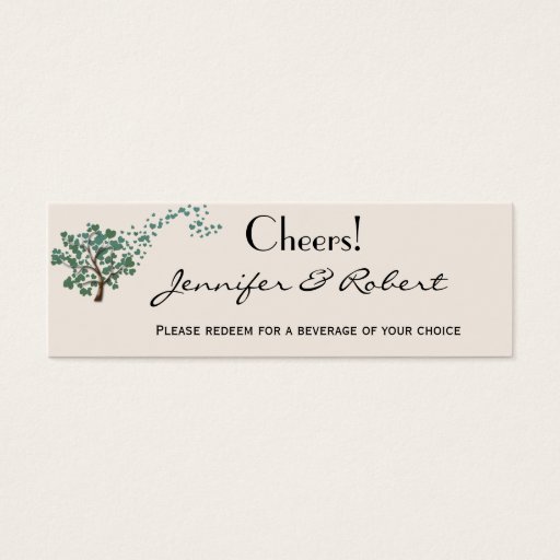 Customizable Green Heart Tree on Ivory Wedding Drink Ticket Business Card
