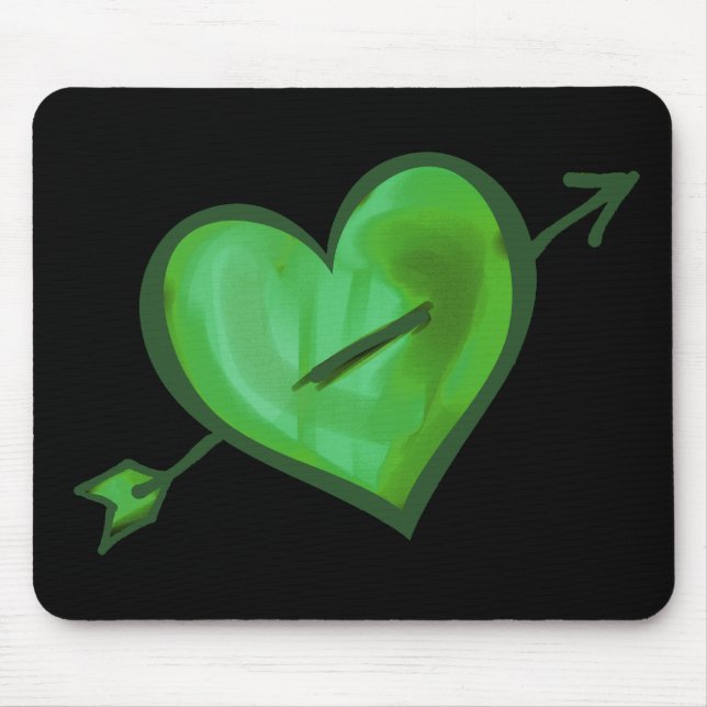 Green Heart with Arrow Mouse Pad (Front)