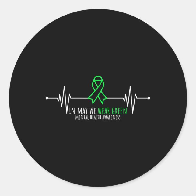 Green Heartbeats Ribbon Mental Health Awareness Mo Classic Round Sticker (Front)