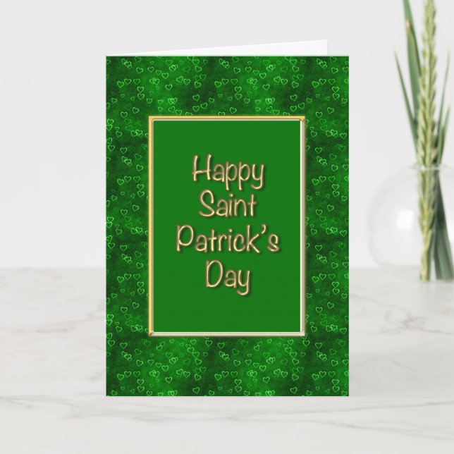 Green Hearts and Gold St. Patrick's Day Greeting Card (Front)