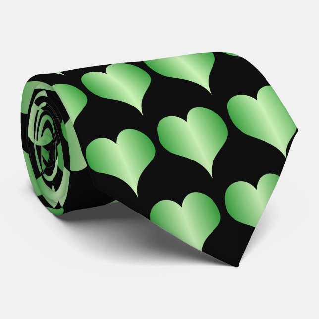 Green Hearts Design Neck Tie (Rolled)