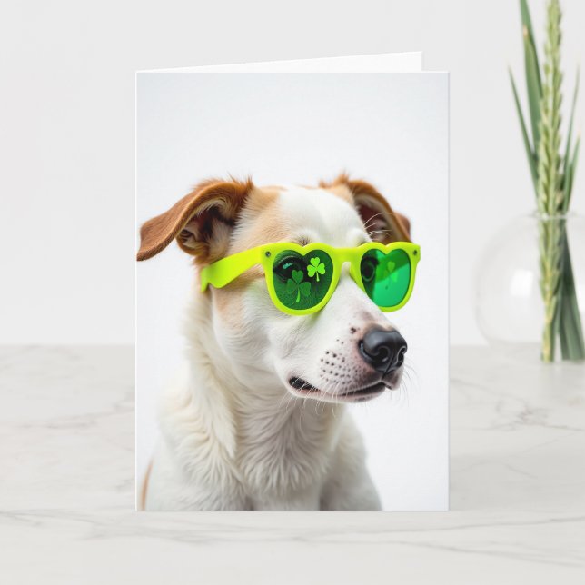 Green Hearts Dog Cute Card (Front)