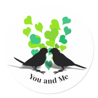 Green Hearts Love Birds Valentine Classic Round Sticker