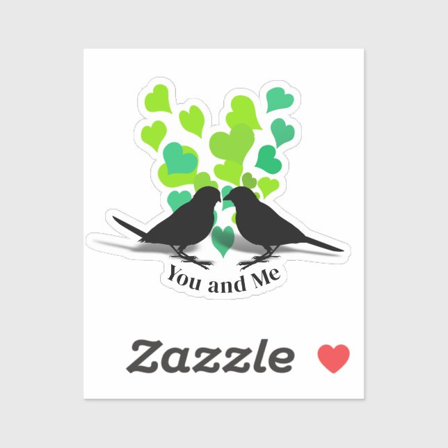 Green Hearts Love Birds Valentine Sticker (Sheet)
