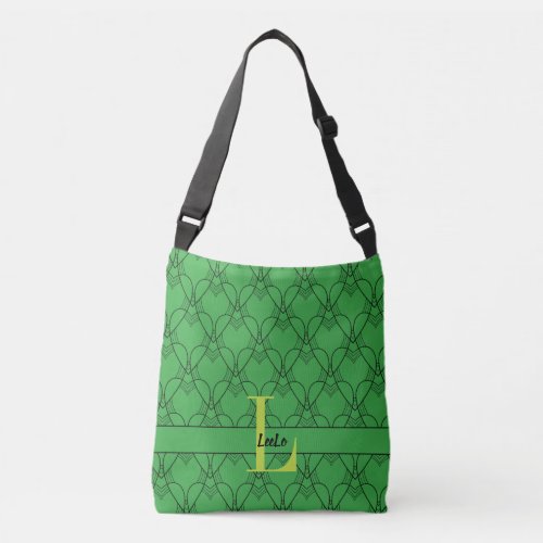 Green Hearts Monogram and Name Custom Crossbody Bag