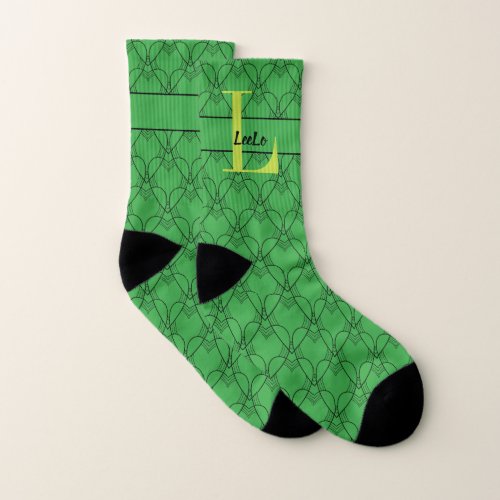 Green Hearts Monogram and Name Custom Team Socks