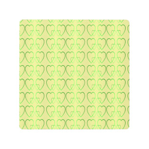 Green hearts on yellow pickleball paddle metal print