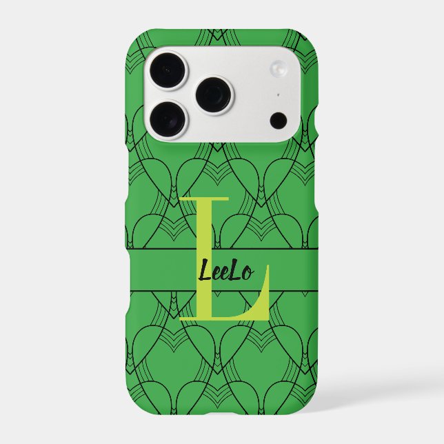 Green Hearts Pattern Monogram and Name Custom iPhone Case (Back)