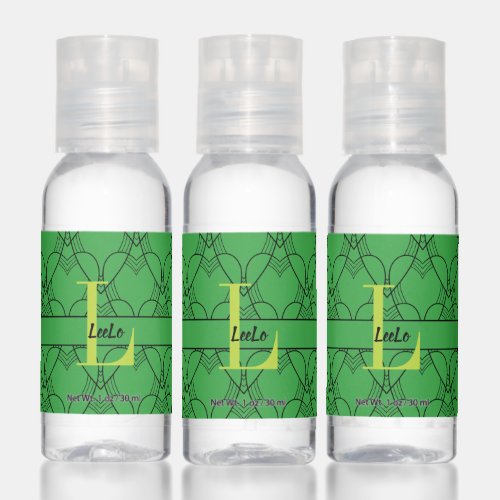 Green Hearts Pattern Monogram and Name Hand Sanitizer