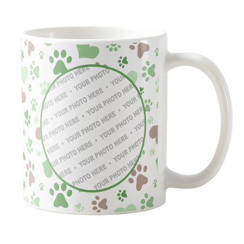 Green Hearts Paw Prints Pet Photo Mug